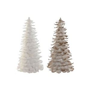 Sapin de Noël Home ESPRIT Blanc Doré Carton Plume 22 x 22 x 46 cm (2 Unités)