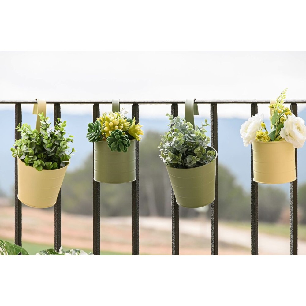 Planter Home ESPRIT Yellow Green Amber Light Pink Metal 14 x 14 x 23 cm (3 Units)