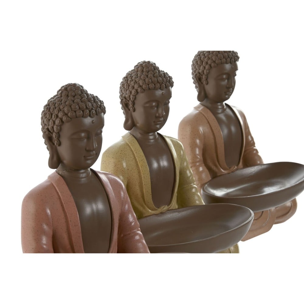 Decorative Figure Home ESPRIT Orange Coral Lime Resin Buddha Oriental 19,5 x 16 x 25,5 cm (3 Units)