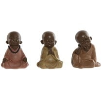 Decorative Figure Home ESPRIT Orange Coral Lime Resin Monk Oriental 10,5 x 9 x 13,5 cm (3 Units)