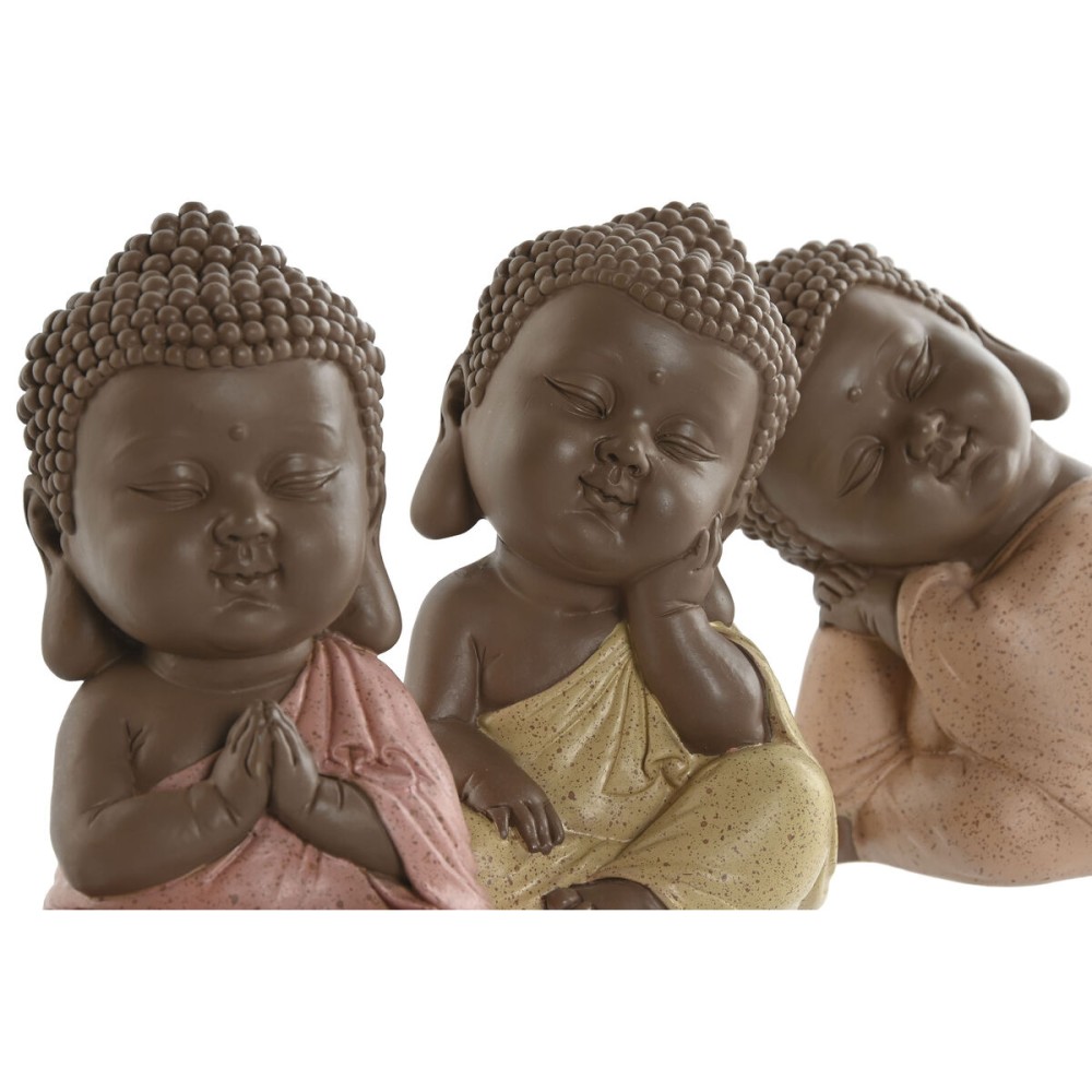 Decorative Figure Home ESPRIT Orange Coral Lime Resin Buddha Oriental 8 x 8 x 12,5 cm (3 Units)