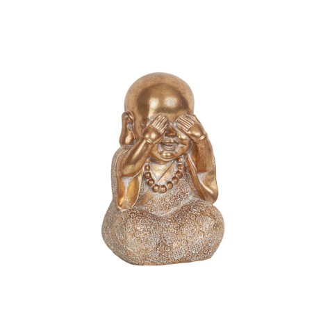 Decorative Figure Romimex Golden Resin Monk Eyes 16 x 22 x 15 cm