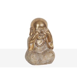 Decorative Figure Romimex Golden Resin Monk Eyes 16 x 22 x 15 cm