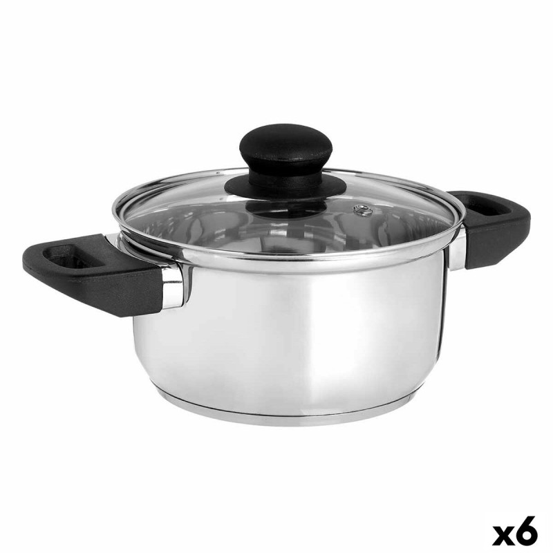 Casserole with glass lid Kinvara 16689B Silver 1,8 L 28 x 9 x 18 cm (6 Units)