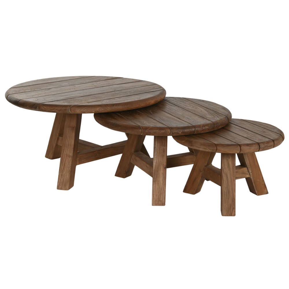 Set mit 3 Tischen Home ESPRIT Teakholz 80 x 80 x 43 cm