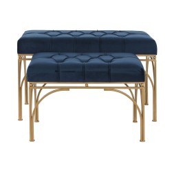 Banquette DKD Home Decor Bleu Doré Métal 80 x 40 x 48 cm (2 Unités)