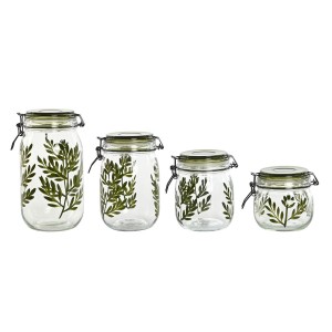 Set de 4 Boites Home ESPRIT Vert Verre Fer 1,5 L 11,3 x 11,3 x 21,7 cm