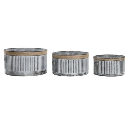 Set of Planters DKD Home Decor Brown Grey Metal Rope Vintage Worn 38 x 38 x 21 cm