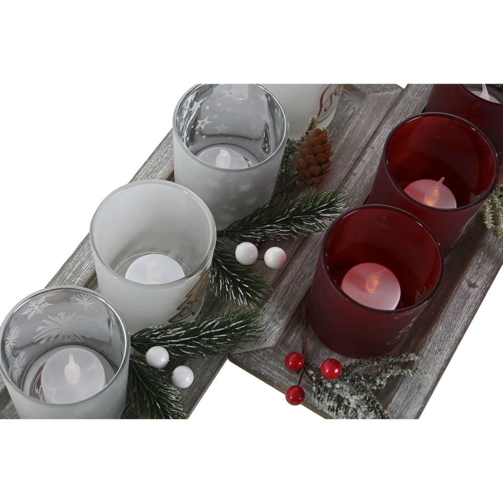 Christmas Candle Holder Home ESPRIT White Red 40 X 9 X 13,5 cm (5 Pieces) (2 Units)