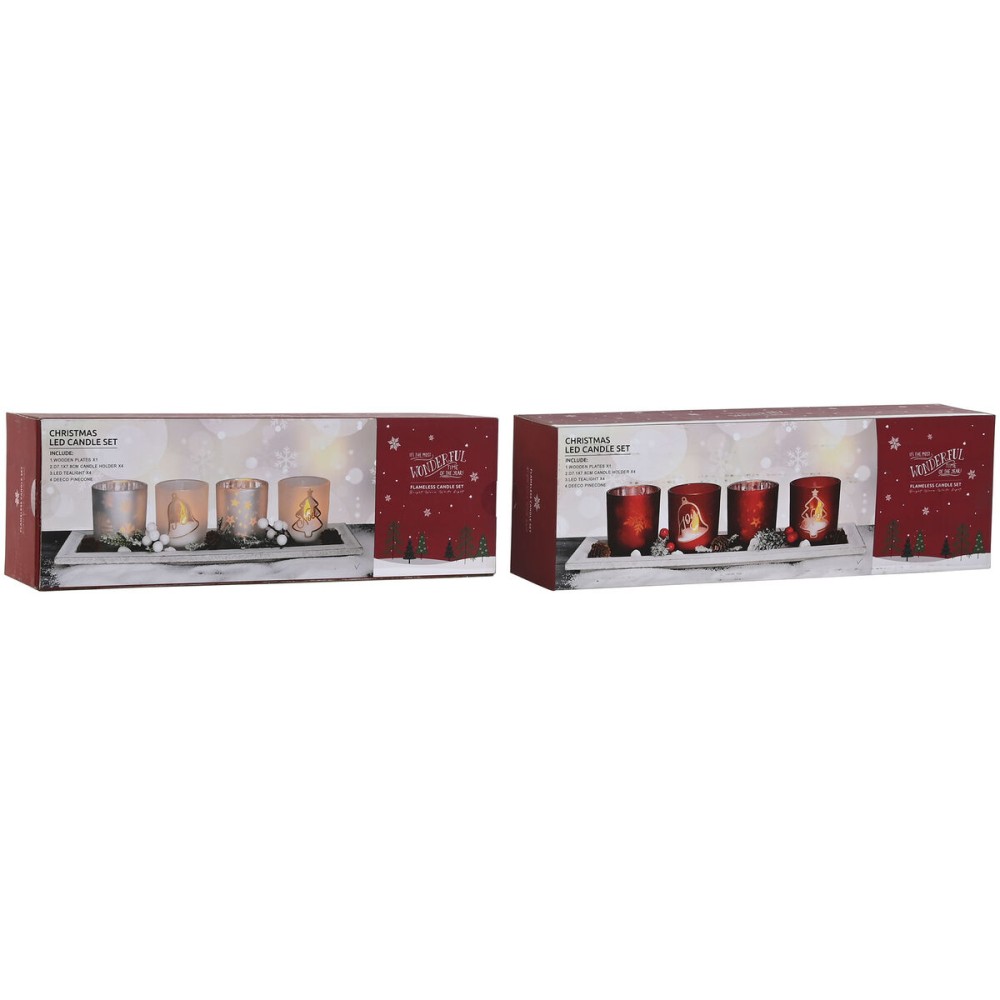 Christmas Candle Holder Home ESPRIT White Red 40 X 9 X 13,5 cm (5 Pieces) (2 Units)