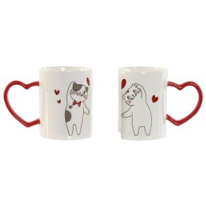 2 Piece Mug Set Home ESPRIT Love White Red Cats