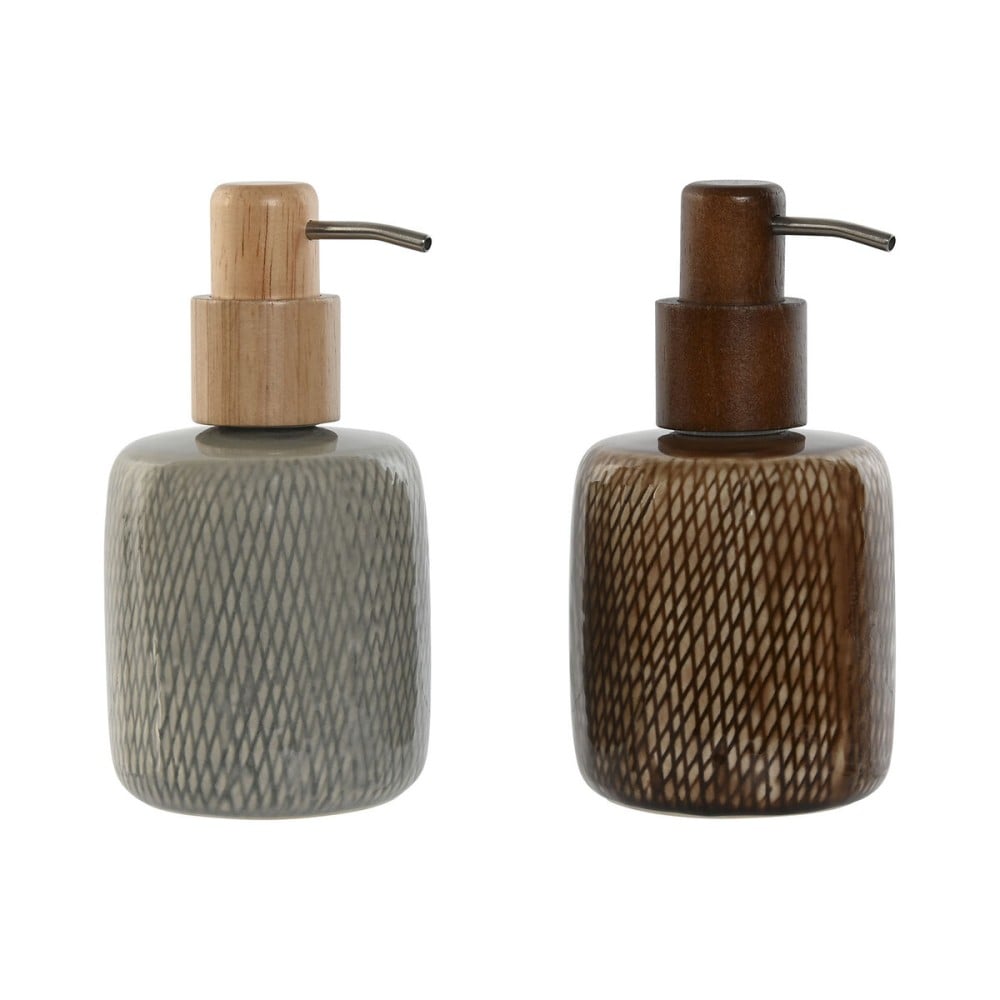 Soap Dispenser Home ESPRIT Brown Grey Polyethylene Stoneware 8,5 X 8,5 X 16 cm (2 Units)