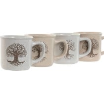 Tasse mug Home ESPRIT Blanc Beige Traditionnel Arbre de vie 330 ml (4 Unités)