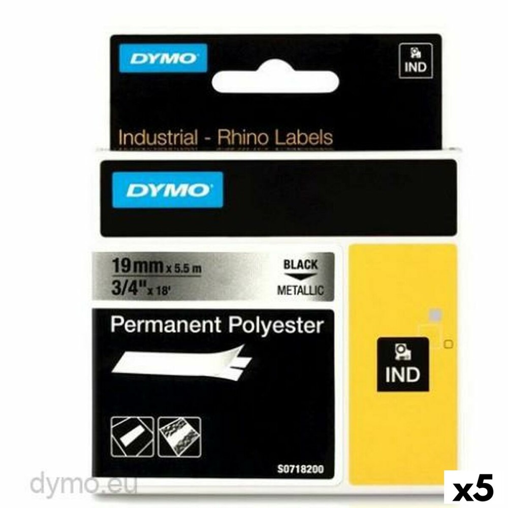 Ruban Laminé pour Etiqueteuses Rhino Dymo ID1-19 19 x 5,5 mm Noir Gris Autocollants (5 Unités)