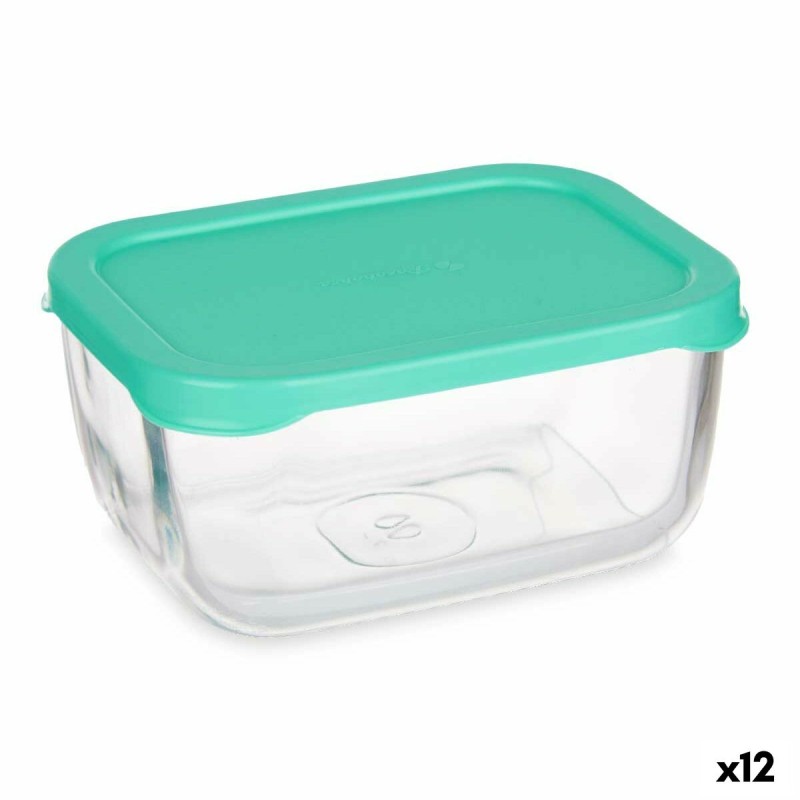 Lunch box Pasabahce SNOW BOX Green Transparent Glass Polyethylene 420 ml 12,5 x 6 x 9,5 cm (12 Units)