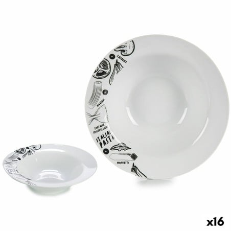 Pasta Dish White Black 23 x 6,5 x 23 cm Porcelain (16 Units)