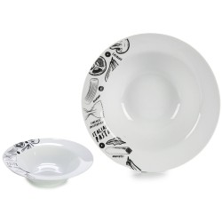 Assiette à pâtes Blanc Noir 23 x 6,5 x 23 cm Porcelaine (16 Unités)