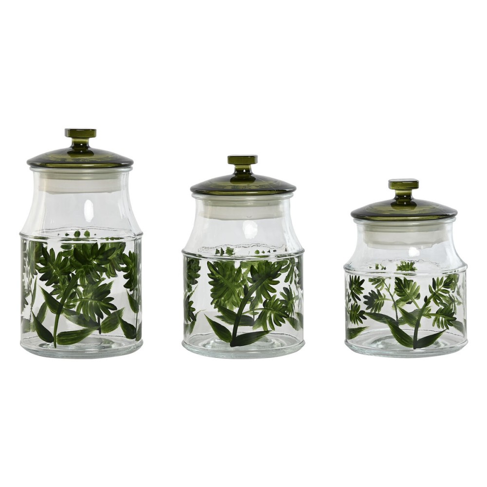 Set de 3 Boites Home ESPRIT Vert Verre 1,2 L 3 Pièces