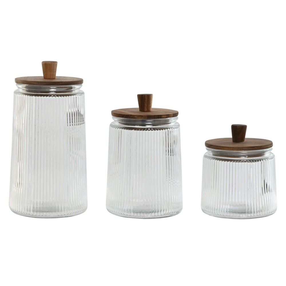 Set de 3 Boites Home ESPRIT Transparent Verre Acacia 1,8 L 3 Pièces