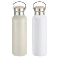 Bouteille d'eau Home ESPRIT Blanc Beige Naturel Bambou Acier inoxydable 500 ml (2 Unités)