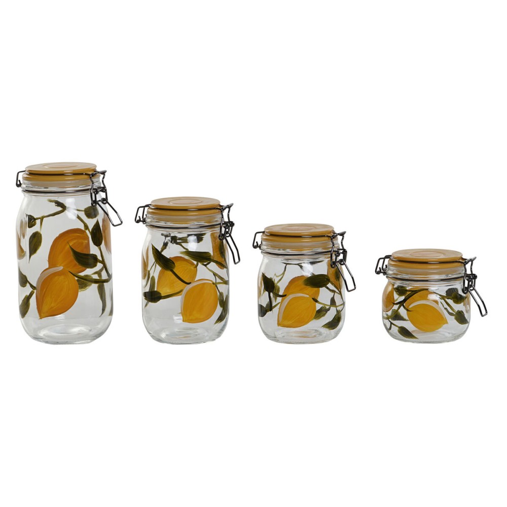 Set de 4 Boites Home ESPRIT Jaune Verre Fer 1,5 L 4 Pièces