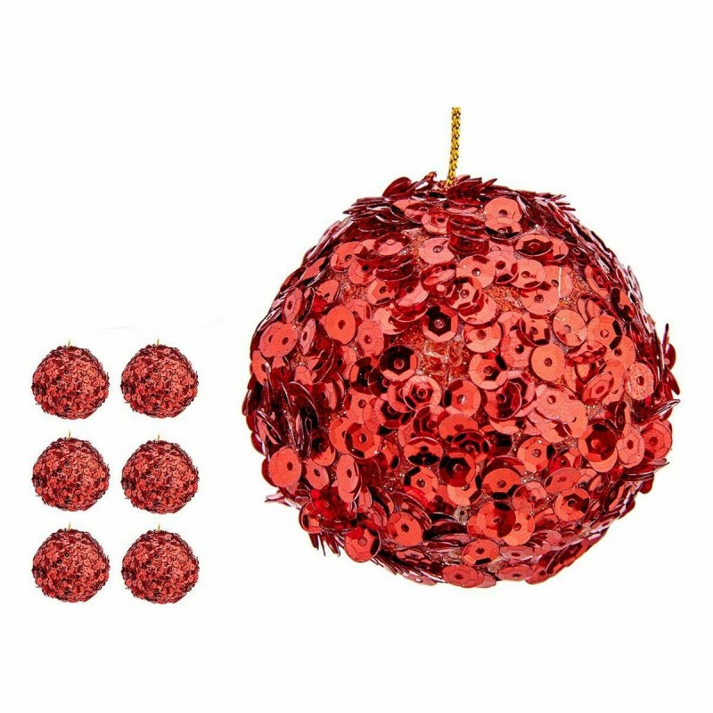 Lot de boules de Noël Paillettes Rouge Plastique 10 x 10 x 10 cm (8 Unités)