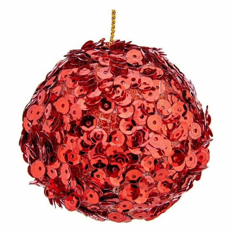 Lot de boules de Noël Paillettes Rouge Plastique 10 x 10 x 10 cm (8 Unités)