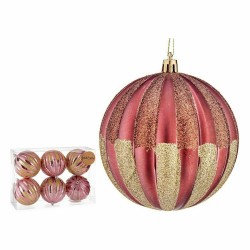 Lot de boules de Noël 10 cm Rose Doré Plastique (6 Unités)