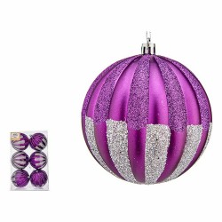 Lot de boules de Noël 10 cm Violet Argenté PVC (6 Unités)