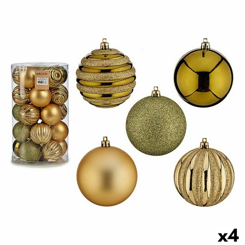 Set of Christmas balls Green Golden PVC 8 x 9 x 8 cm (4 Units)