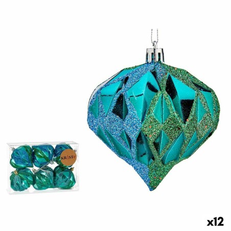 Weihnachtskugeln-Set Diamant Blau Kunststoff 8 x 9 x 8 cm (12 Stück)