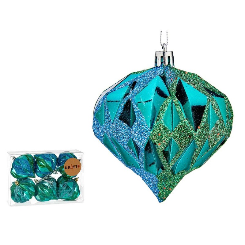 Weihnachtskugeln-Set Diamant Blau Kunststoff 8 x 9 x 8 cm (12 Stück)