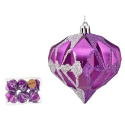 Lot de boules de Noël Diamant Violet Argenté Plastique 8 x 9 x 8 cm (12 Unités)