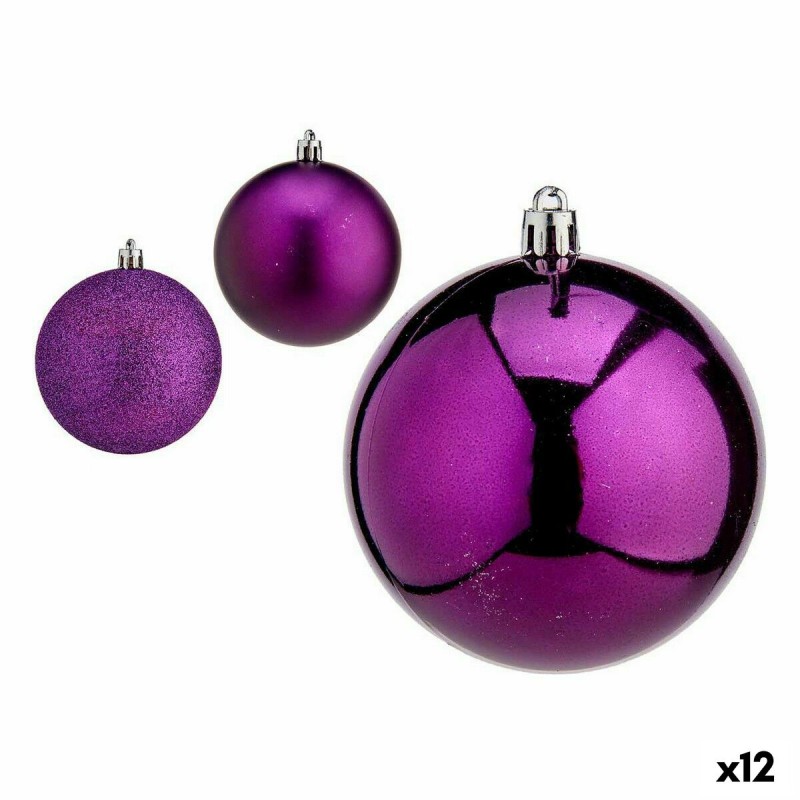 Set of Christmas balls Purple Plastic 8 x 9 x 8 cm (12 Units)