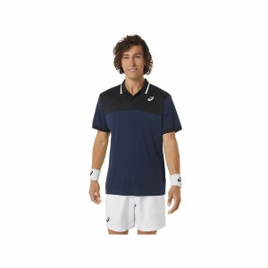 Men’s Short Sleeve Polo Shirt Asics Court Navy Blue