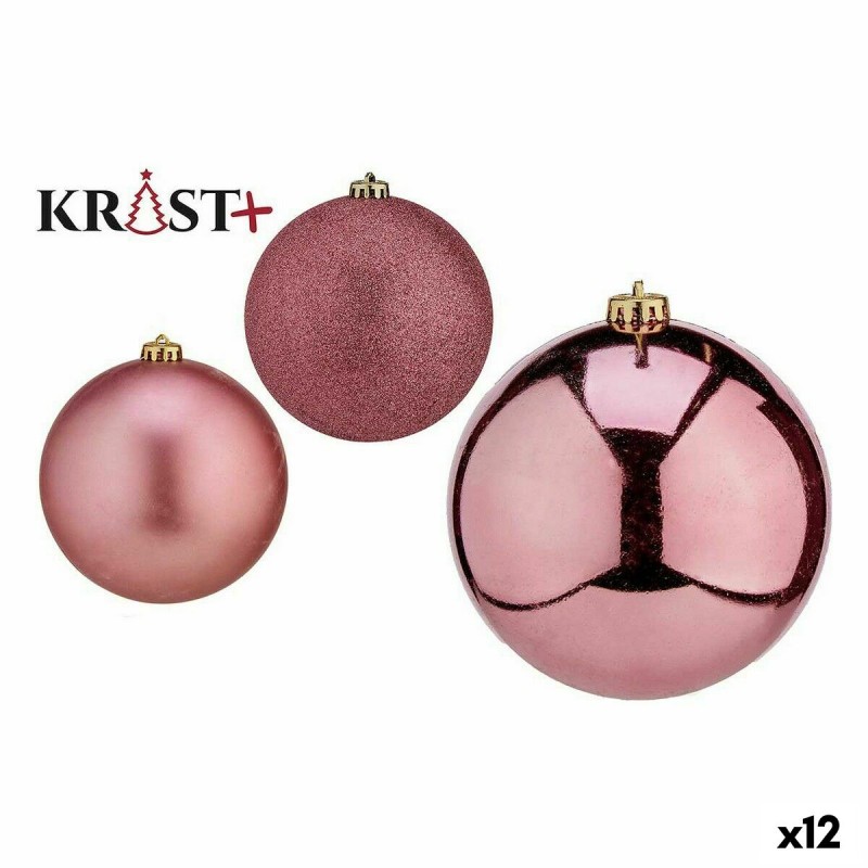 Lot de boules de Noël Rose PVC 10 cm (12 Unités)