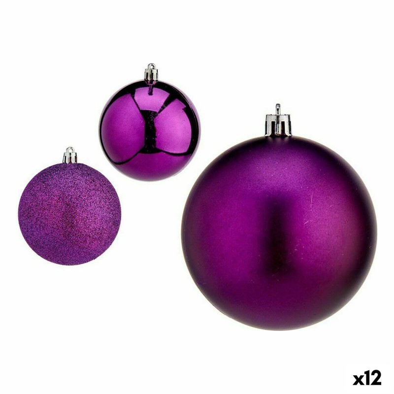 Lot de boules de Noël Violet Plastique 8 x 8 x 47 cm (12 Unités)