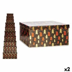 Set dekorativer Karten Weihnachtsbaum Schwarz Rot Gold Pappe (2 Stück)