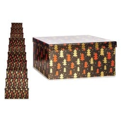 Set de boîtes décoratives Sapin de Noël Noir Rouge Doré Carton (2 Unités)