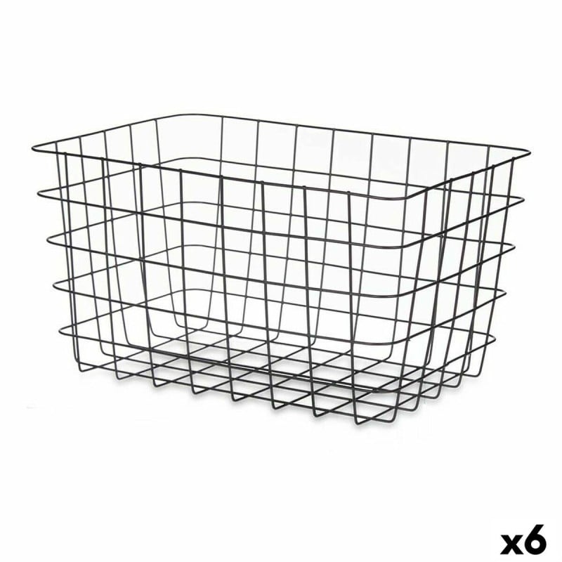 Panier Multi-usages Noir Métal 38,5 x 20,5 x 28 cm Rectangulaire (6 Unités)