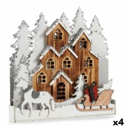 Figurine Décorative Lumière ville Blanc Marron Bois 44 x 44,5 x 6 cm (4 Unités)