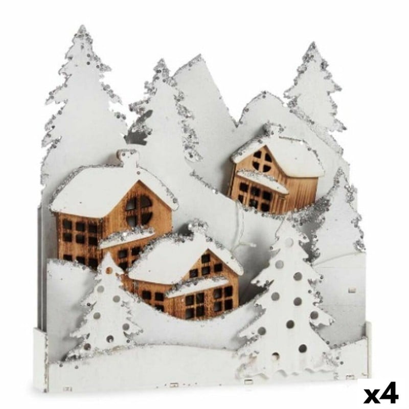 Decorative Figure Light Town White Brown Wood 44 x 48 x 7,5 cm (4 Units)