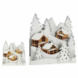 Decorative Figure Light Town White Brown Wood 44 x 48 x 7,5 cm (4 Units)