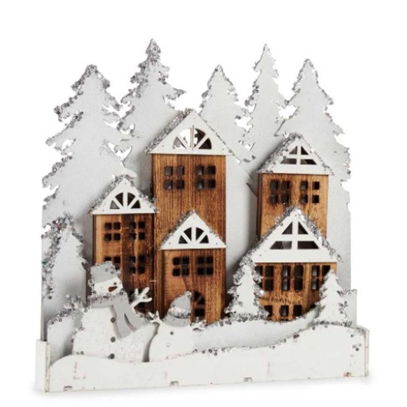 Decorative Figure Light Town White Brown Wood 44 x 44,7 x 6 cm (4 Units)