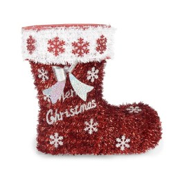 Decorative Figure Boot Tinsel White Red polypropylene PET 26 x 27 x 14 cm (8 Units)