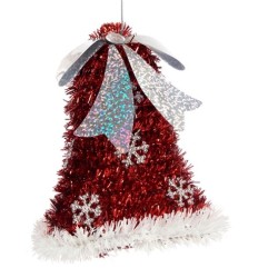 Christmas bauble Pendant Hoods Tinsel White Red 10,2 x 13 x 10,2 cm (36 Units)