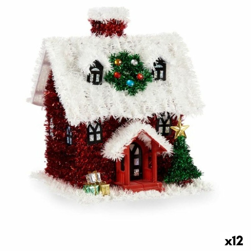 Decorative Figure House Tinsel White Red polypropylene PET 19 x 24,5 x 19 cm (12 Units)