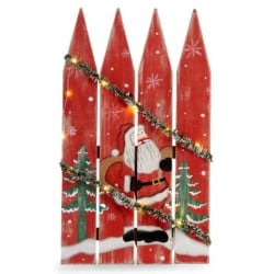 Décoration Suspendue Panneau Père Noël Lumière LED Rouge Plastique Bois MDF 34,7 x 4 x 60 cm (6 Unités)