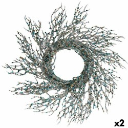 Couronne de Noël Branche Bleu Plastique 50 x 10 x 50 cm (2 Unités)