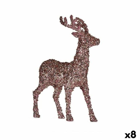 Figurine Décorative renne de noël Paillettes Rose Doré Plastique 15 x 45 x 30 cm (8 Unités)